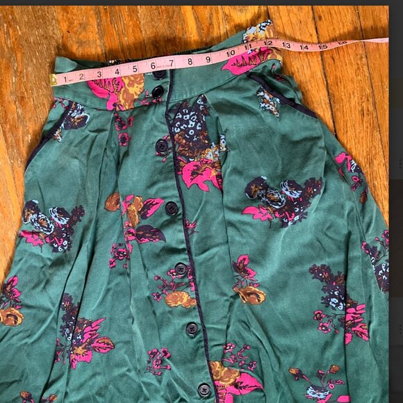 Modcloth Sold Out Teal Floral Midi Skirt w/ Pockets Sz S - Picture 4 of 7
